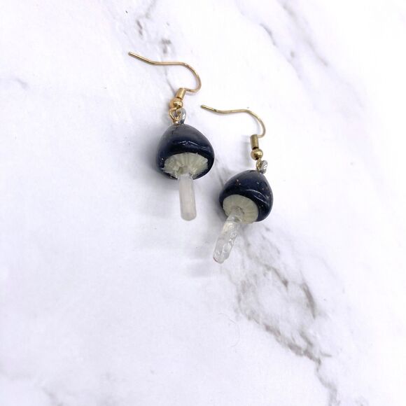 Black Mushroom Quartz Crystal earrings - Picture 2 of 9